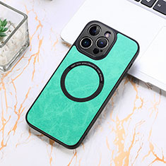 Soft Silicone Gel Leather Snap On Case Cover with Magnetic S11D for Apple iPhone 15 Pro Max Green