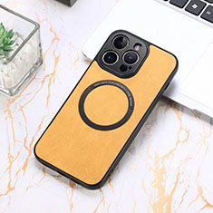 Soft Silicone Gel Leather Snap On Case Cover with Magnetic S11D for Apple iPhone 15 Pro Max Yellow