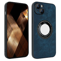 Soft Silicone Gel Leather Snap On Case Cover with Magnetic S14D for Apple iPhone 15 Blue