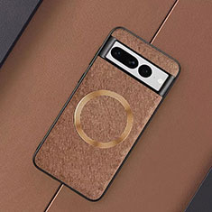 Soft Silicone Gel Leather Snap On Case Cover with Magnetic TB1 for Google Pixel 7 Pro 5G Brown