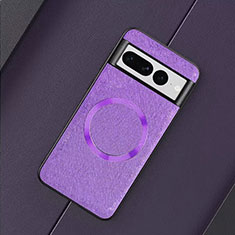 Soft Silicone Gel Leather Snap On Case Cover with Magnetic TB1 for Google Pixel 7 Pro 5G Purple