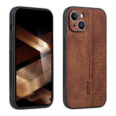 Soft Silicone Gel Leather Snap On Case Cover YZ1 for Apple iPhone 15 Pro Max Brown
