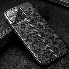 Soft Silicone Gel Leather Snap On Case Cover Z01 for Apple iPhone 13 Pro Black