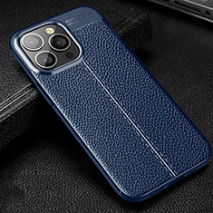 Soft Silicone Gel Leather Snap On Case Cover Z01 for Apple iPhone 13 Pro Blue