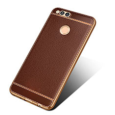 Soft Silicone Gel Leather Snap On Case for Huawei Honor 7X Brown