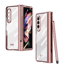 Transparent Crystal Hard Case Back Cover H07 for Samsung Galaxy Z Fold3 5G Rose Gold