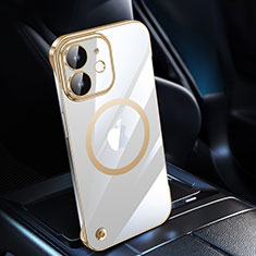 Transparent Crystal Hard Case Back Cover with Mag-Safe Magnetic QC1 for Apple iPhone 12 Gold