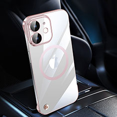 Transparent Crystal Hard Case Back Cover with Mag-Safe Magnetic QC1 for Apple iPhone 12 Rose Gold