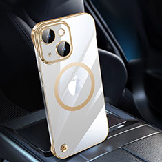 Transparent Crystal Hard Case Back Cover with Mag-Safe Magnetic QC1 for Apple iPhone 14 Plus Gold