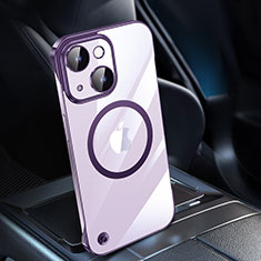 Transparent Crystal Hard Case Back Cover with Mag-Safe Magnetic QC1 for Apple iPhone 15 Plus Purple