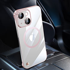 Transparent Crystal Hard Case Back Cover with Mag-Safe Magnetic QC1 for Apple iPhone 15 Rose Gold