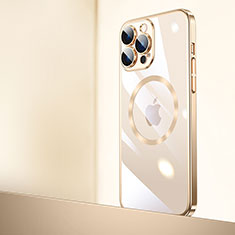 Transparent Crystal Hard Case Back Cover with Mag-Safe Magnetic QC2 for Apple iPhone 15 Pro Max Gold