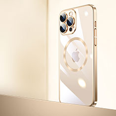 Transparent Crystal Hard Case Back Cover with Mag-Safe Magnetic QC2 for Apple iPhone 16 Pro Gold