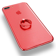 Transparent Hard Rigid Case Cover with Finger Ring Stand for Apple iPhone 8 Plus Red