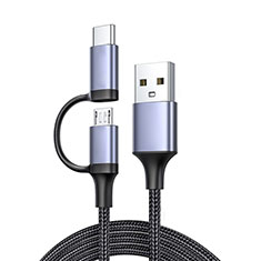 Type-C and Mrico USB Charger USB Data Cable Charging Cord Android Universal 3A H01 for Apple iPhone 15 Plus Dark Gray