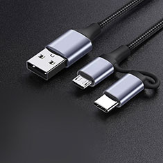 Type-C and Mrico USB Charger USB Data Cable Charging Cord Android Universal 3A H01 for Apple iPhone 15 Plus Dark Gray