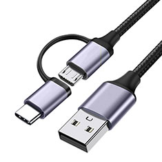 Type-C and Mrico USB Charger USB Data Cable Charging Cord Android Universal T03 for Xiaomi Redmi 11 Prime 4G Black