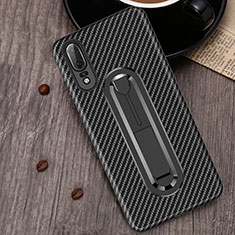 Ultra-thin Silicone Gel Soft Case Cover with Finger Ring Stand A01 for Huawei P20 Black