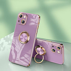 Ultra-thin Silicone Gel Soft Case Cover with Finger Ring Stand for Apple iPhone 14 Pro Clove Purple