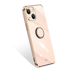 Ultra-thin Silicone Gel Soft Case Cover with Finger Ring Stand for Apple iPhone 15 Gold