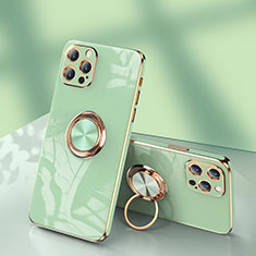 Ultra-thin Silicone Gel Soft Case Cover with Finger Ring Stand for Apple iPhone 16 Pro Matcha Green