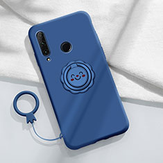 Ultra-thin Silicone Gel Soft Case Cover with Magnetic Finger Ring Stand A01 for Huawei Enjoy 10 Plus Blue