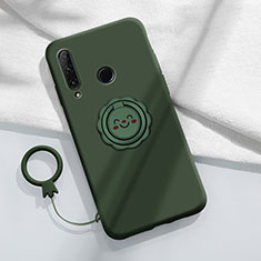 Ultra-thin Silicone Gel Soft Case Cover with Magnetic Finger Ring Stand A01 for Huawei Enjoy 10 Plus Green