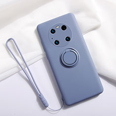 Ultra-thin Silicone Gel Soft Case Cover with Magnetic Finger Ring Stand A01 for Huawei Mate 40E Pro 4G Lavender Gray