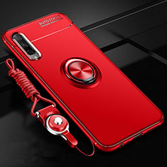 Ultra-thin Silicone Gel Soft Case Cover with Magnetic Finger Ring Stand A01 for Huawei P Smart Pro (2019) Red