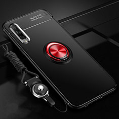 Ultra-thin Silicone Gel Soft Case Cover with Magnetic Finger Ring Stand A01 for Huawei P Smart Pro (2019) Red and Black