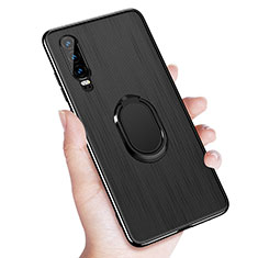 Ultra-thin Silicone Gel Soft Case Cover with Magnetic Finger Ring Stand A01 for Huawei P30 Black