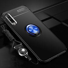 Ultra-thin Silicone Gel Soft Case Cover with Magnetic Finger Ring Stand A01 for Huawei Y9s Blue and Black