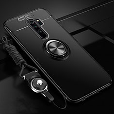 Ultra-thin Silicone Gel Soft Case Cover with Magnetic Finger Ring Stand A01 for Oppo A11 Black