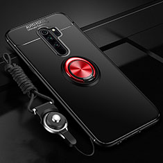 Ultra-thin Silicone Gel Soft Case Cover with Magnetic Finger Ring Stand A01 for Oppo A11 Red and Black