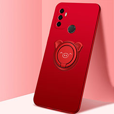 Ultra-thin Silicone Gel Soft Case Cover with Magnetic Finger Ring Stand A01 for Oppo A11s Red