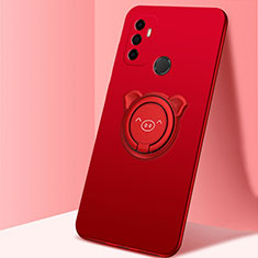 Ultra-thin Silicone Gel Soft Case Cover with Magnetic Finger Ring Stand A01 for Oppo A53s Red