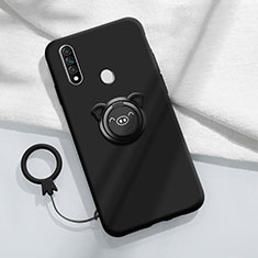 Ultra-thin Silicone Gel Soft Case Cover with Magnetic Finger Ring Stand A01 for Oppo A8 Black