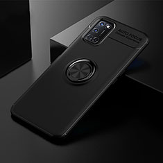 Ultra-thin Silicone Gel Soft Case Cover with Magnetic Finger Ring Stand A01 for Oppo A92 Black