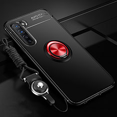 Ultra-thin Silicone Gel Soft Case Cover with Magnetic Finger Ring Stand A01 for Oppo F15 Red and Black