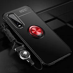Ultra-thin Silicone Gel Soft Case Cover with Magnetic Finger Ring Stand A01 for Oppo Find X2 Red and Black