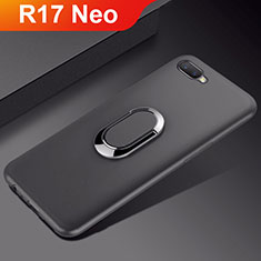 Ultra-thin Silicone Gel Soft Case Cover with Magnetic Finger Ring Stand A01 for Oppo R17 Neo Black