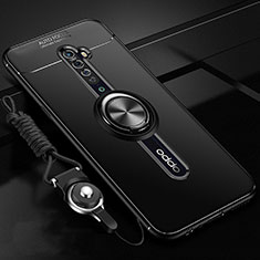Ultra-thin Silicone Gel Soft Case Cover with Magnetic Finger Ring Stand A01 for Oppo Reno2 Black