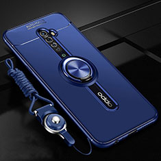 Ultra-thin Silicone Gel Soft Case Cover with Magnetic Finger Ring Stand A01 for Oppo Reno2 Blue