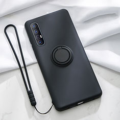 Ultra-thin Silicone Gel Soft Case Cover with Magnetic Finger Ring Stand A01 for Oppo Reno3 Pro Black