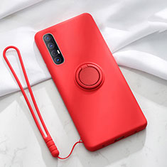 Ultra-thin Silicone Gel Soft Case Cover with Magnetic Finger Ring Stand A01 for Oppo Reno3 Pro Red