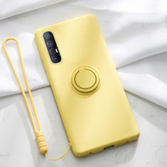 Ultra-thin Silicone Gel Soft Case Cover with Magnetic Finger Ring Stand A01 for Oppo Reno3 Pro Yellow