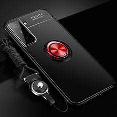 Ultra-thin Silicone Gel Soft Case Cover with Magnetic Finger Ring Stand A01 for Samsung Galaxy S21 FE 5G Red and Black