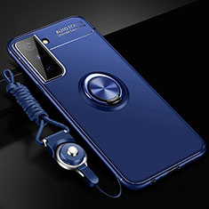 Ultra-thin Silicone Gel Soft Case Cover with Magnetic Finger Ring Stand A01 for Samsung Galaxy S24 Plus 5G Blue