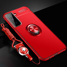 Ultra-thin Silicone Gel Soft Case Cover with Magnetic Finger Ring Stand A01 for Samsung Galaxy S24 Plus 5G Red