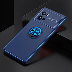 Ultra-thin Silicone Gel Soft Case Cover with Magnetic Finger Ring Stand A01 for Vivo iQOO 9 5G Blue